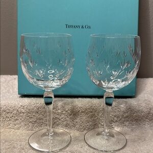 Tiffany & Co. Floret Crystal Wine Goblets (Set of 2) with Box • 7”